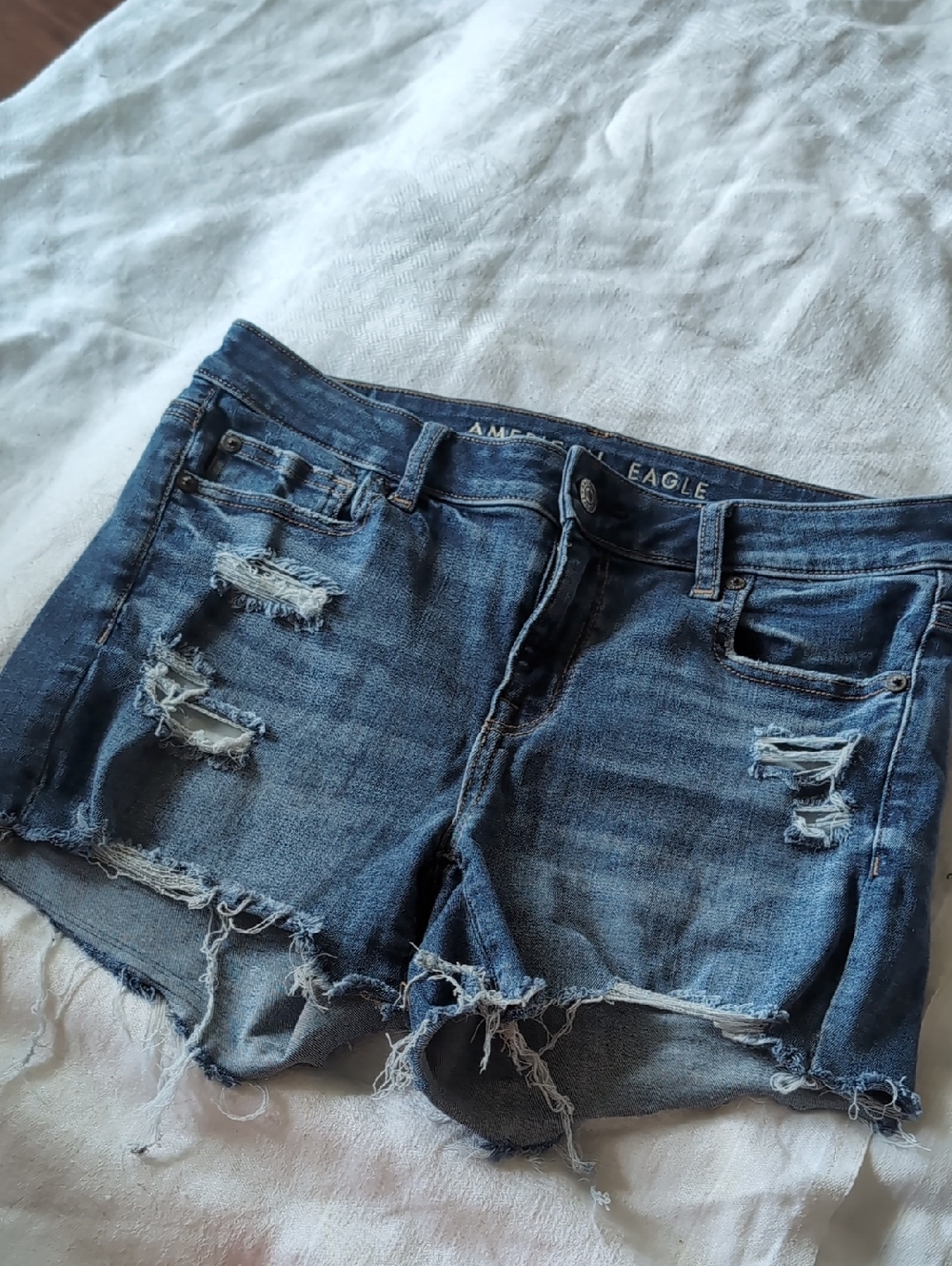 American Eagle Outfitters Dark Blue Distressed Denim Shorts
